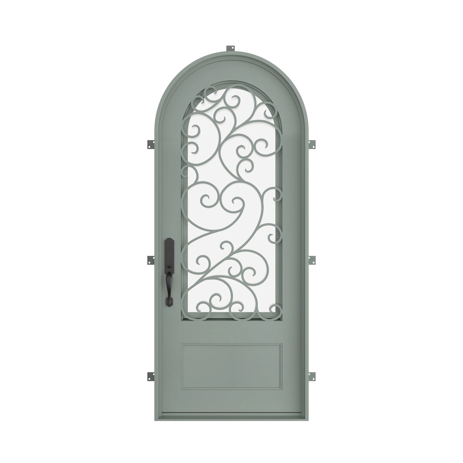 Pinkys Story steel door, single, full arch, closed