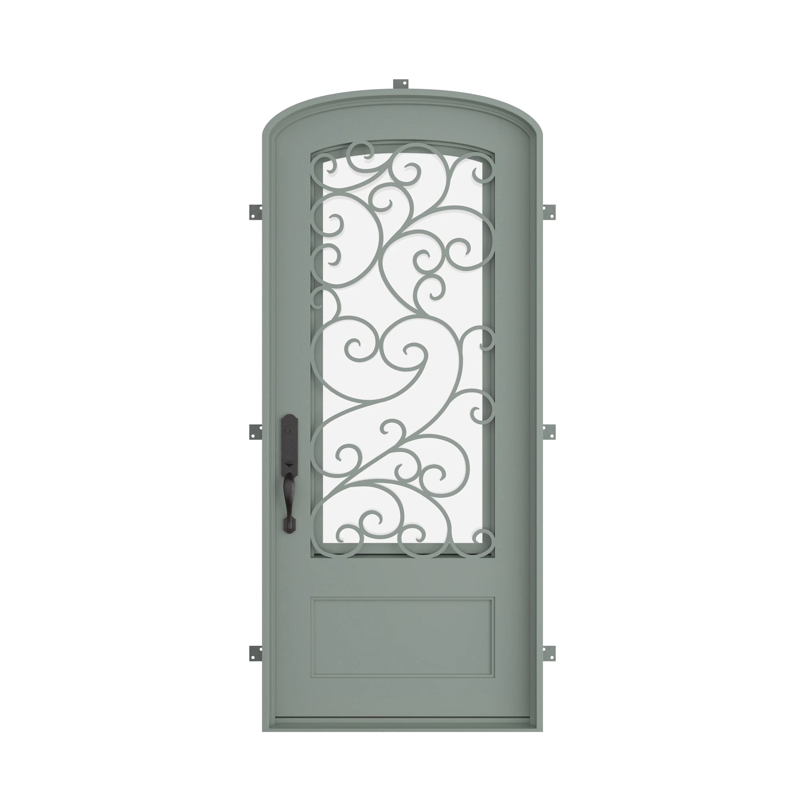 Pinkys Story steel door, single, arch, closed