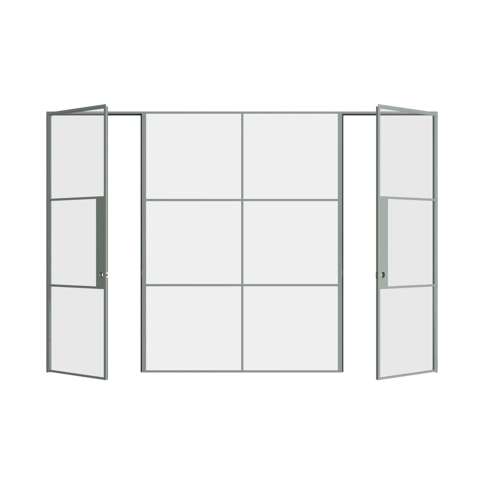 Pinkys Air 4 interior steel door, dual single, with a fixed middle panel, open