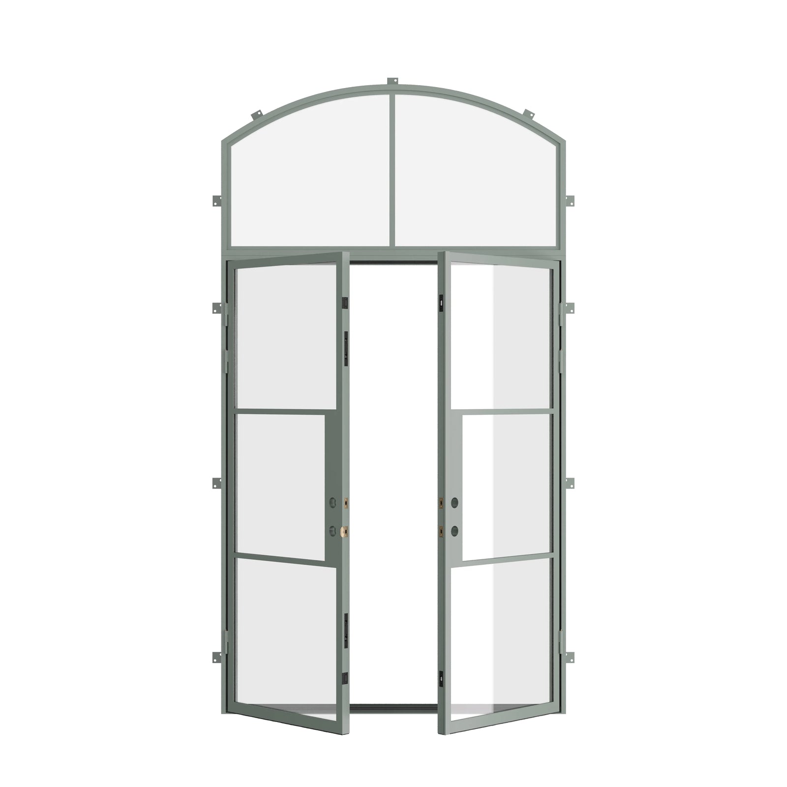 Pinkys Air 4 steel door, double, flat, with an arch top window, open