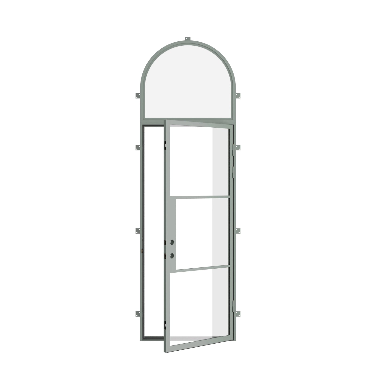 Pinkys Air 4 steel door, single, flat, with an arch top window, open