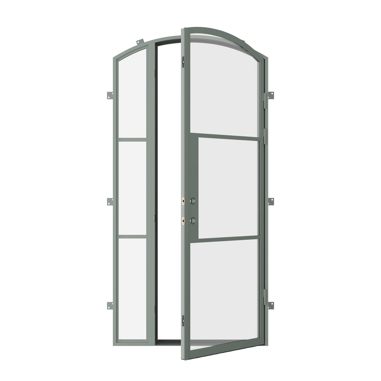 Pinkys Air 4 steel door, single, arch, with a right side window, open