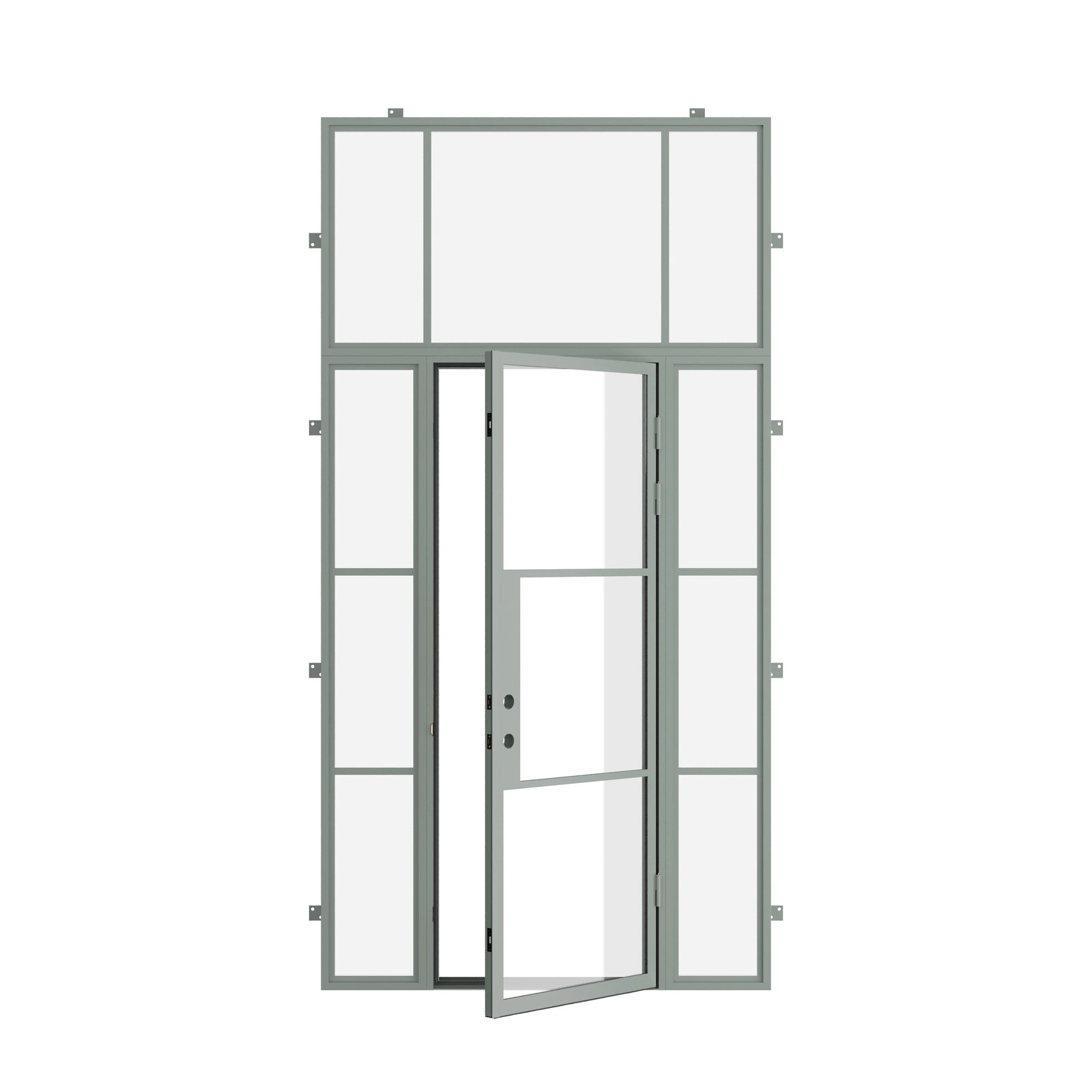 Pinkys Air 4 steel door, single, flat, with side windows, with a flat top window, open