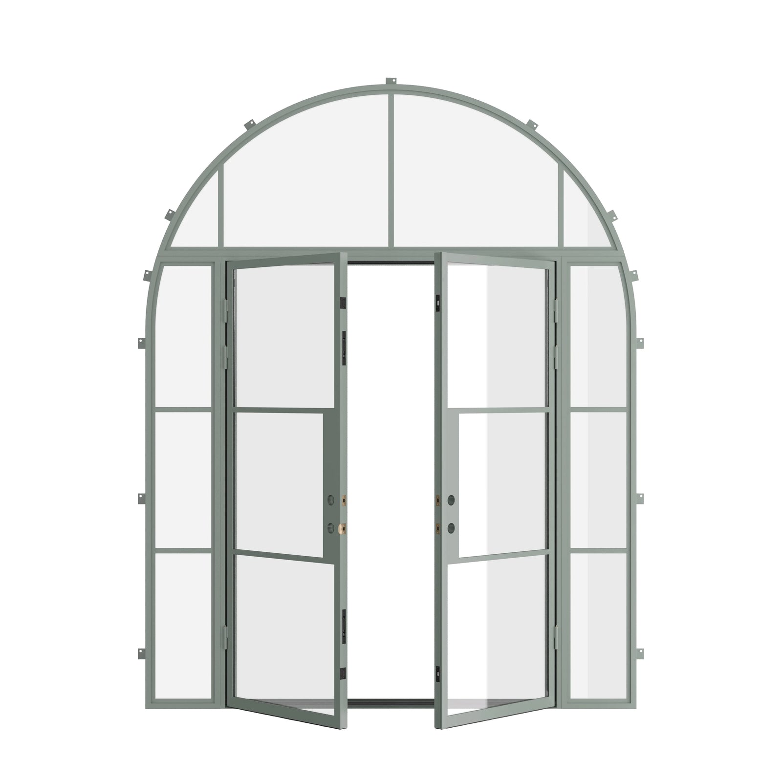 Pinkys Air 4 steel door, double, flat, with side windows, with a full-arch top window, open