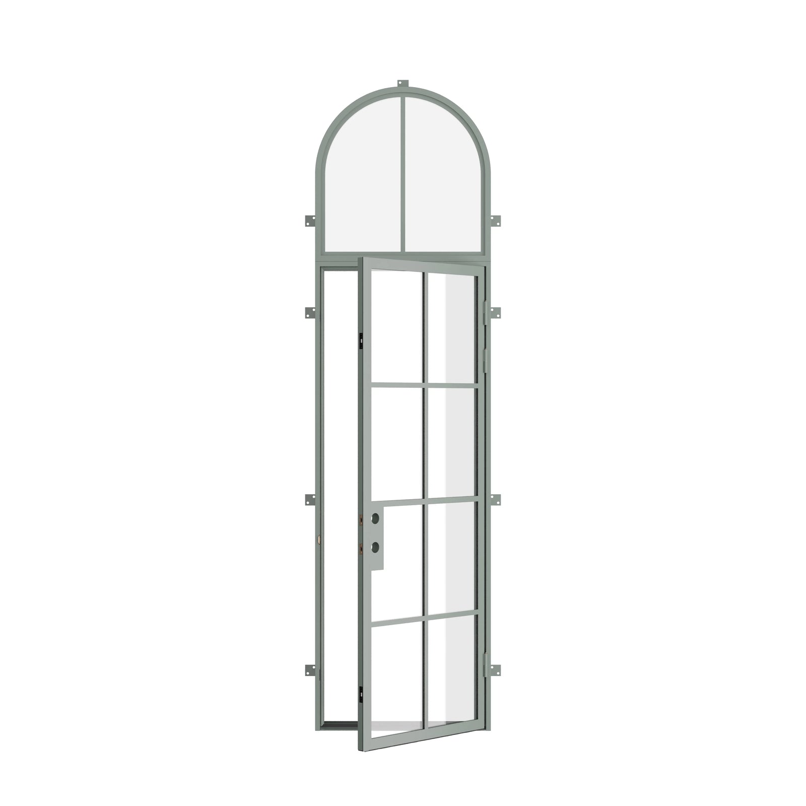 Pinkys Air 5 steel door, single, flat, with a full-arch top window, open