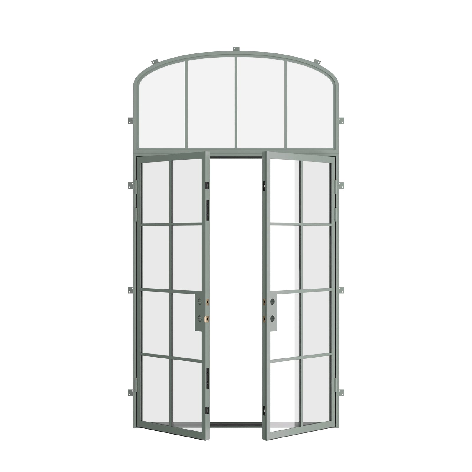 Pinkys Air 5 steel door, double, flat, with an arch top window, open