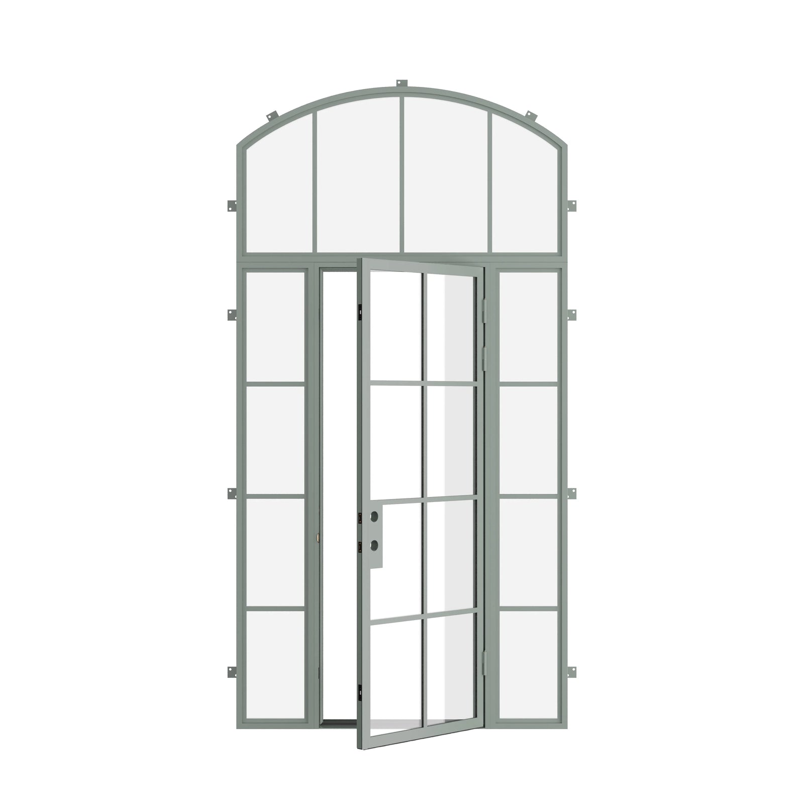 Pinkys Air 5 steel door, single, flat, with an arch top window, open