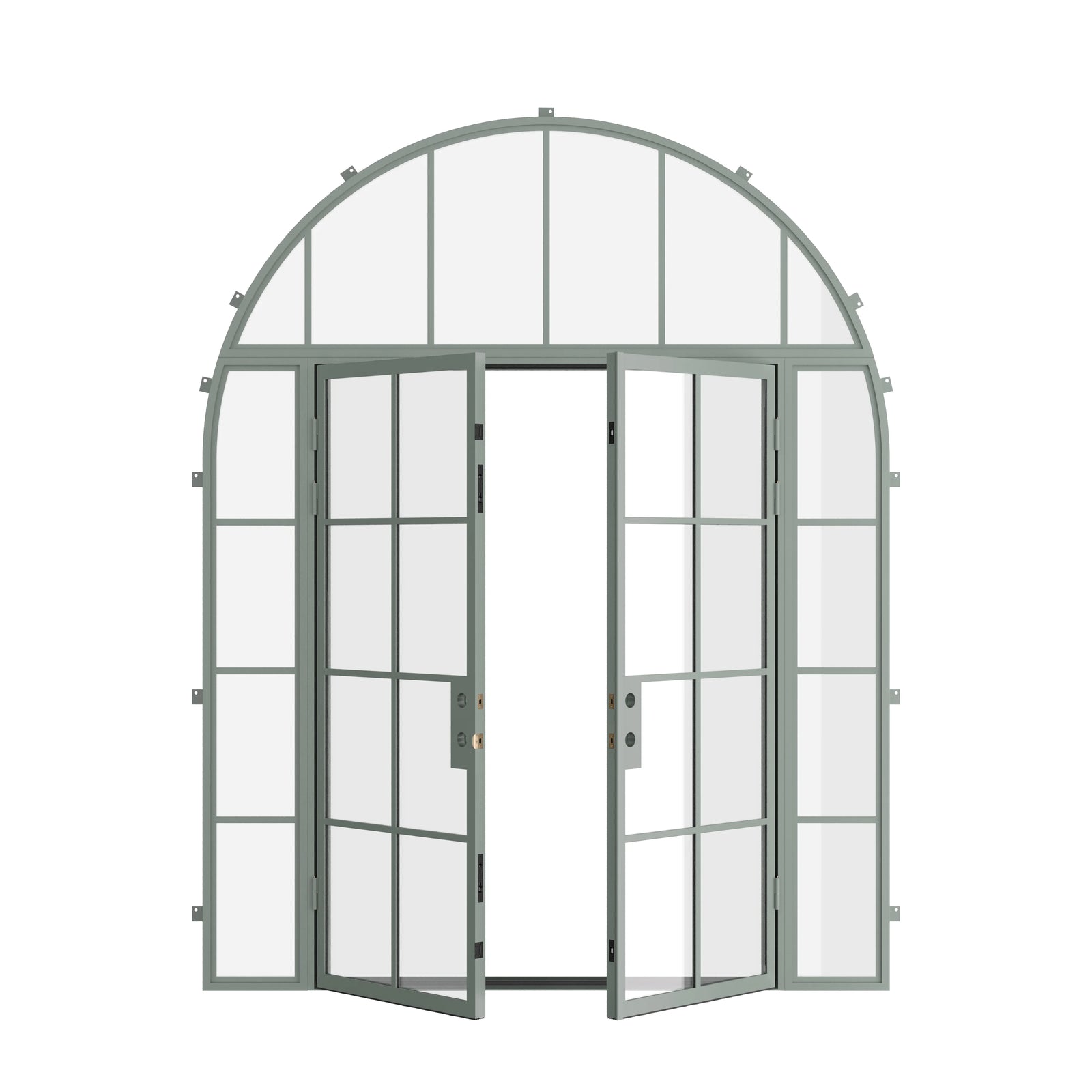 Pinkys Air 5 steel door, double, flat, with side windows, with a full-arch top window, open