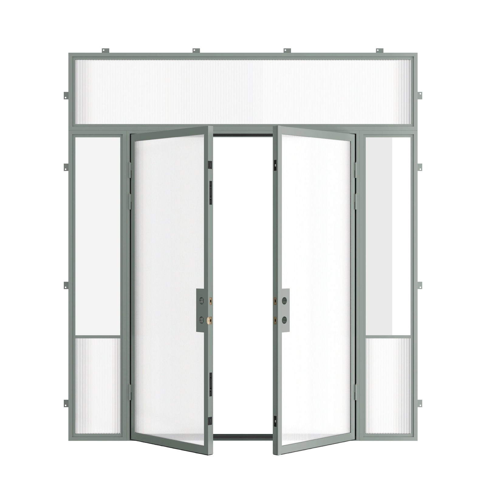 Pinkys Air Grand steel door, double, flat, with side windows, with a flat top window, open