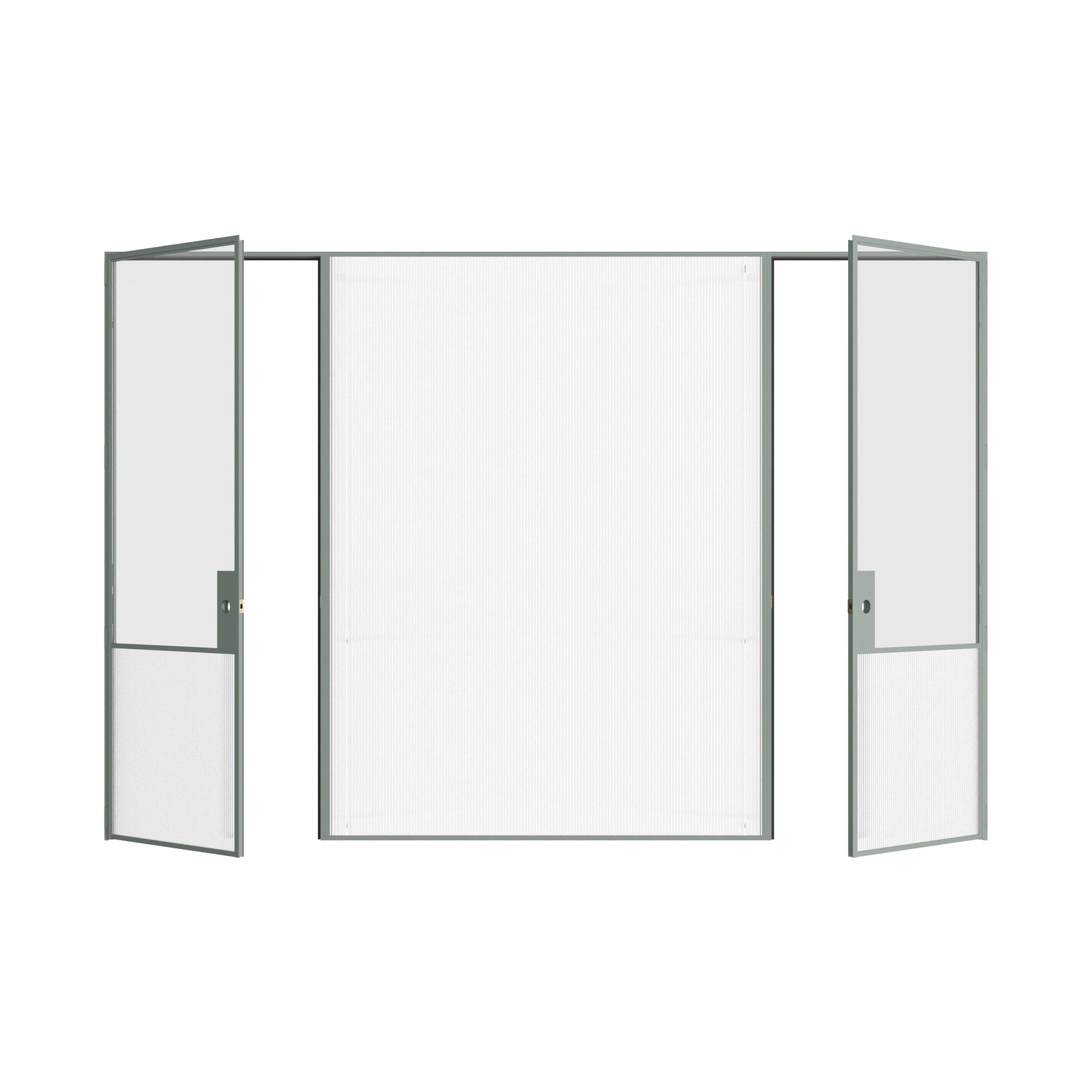 Pinkys Air Grand interior steel door, dual single, flat, with a fixed middle panel, open