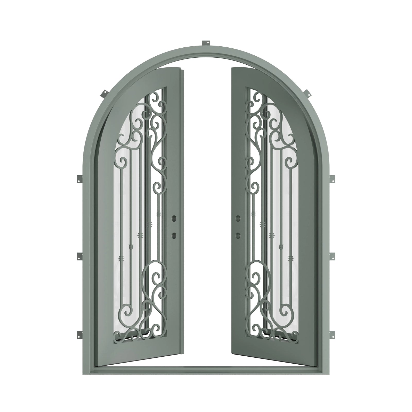 Pinkys Paris steel door, double, full arch, open