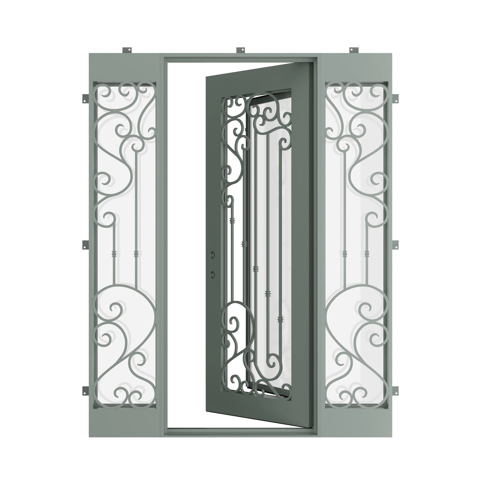 Pinkys Paris steel door, single, flat, with side windows, open