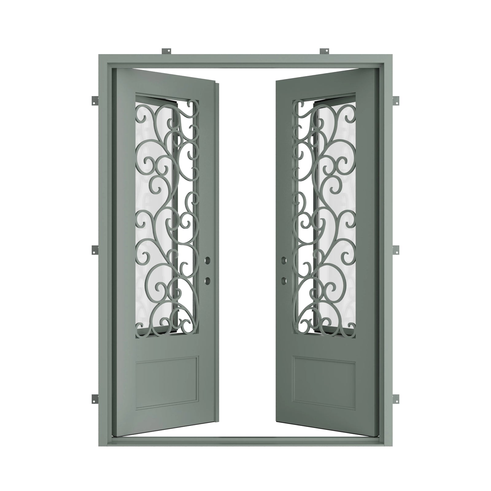 Pinkys Story steel door, double, flat, open
