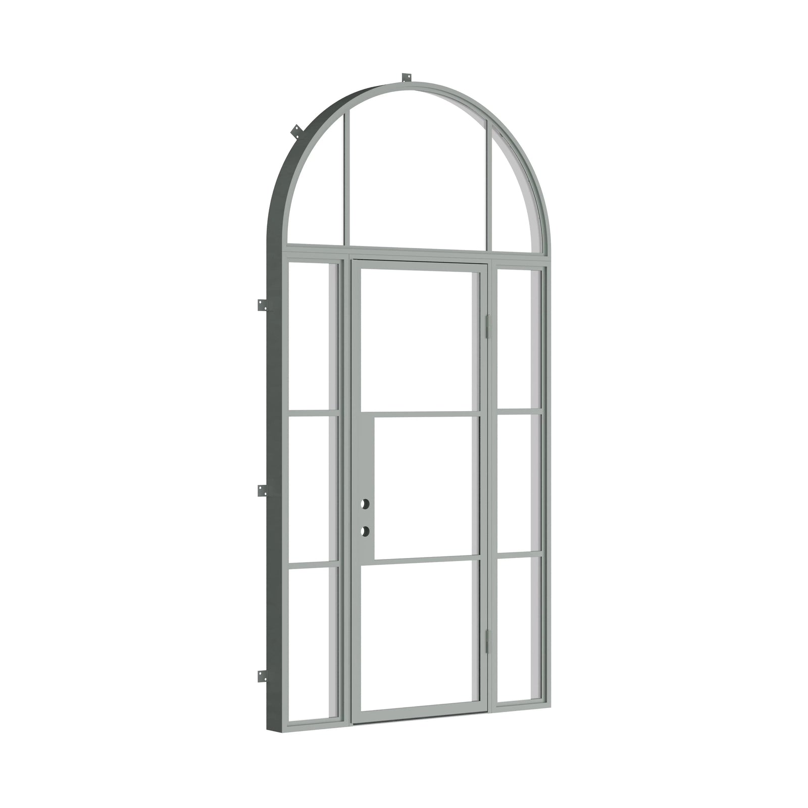Pinkys Air 4 steel door, single, flat, with side windows, with a full-arch top window, closed