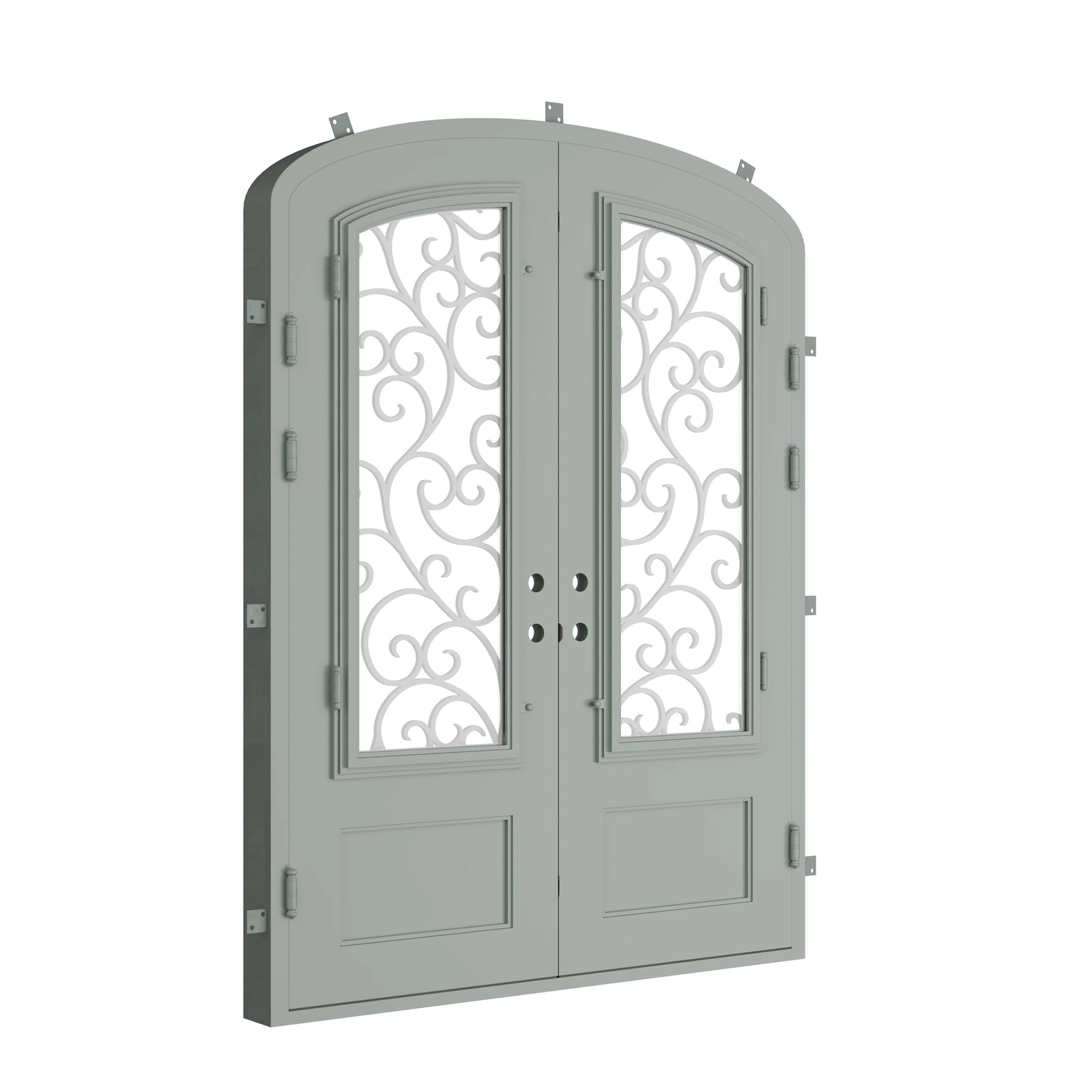 Pinkys Story steel door, double, arch, closed
