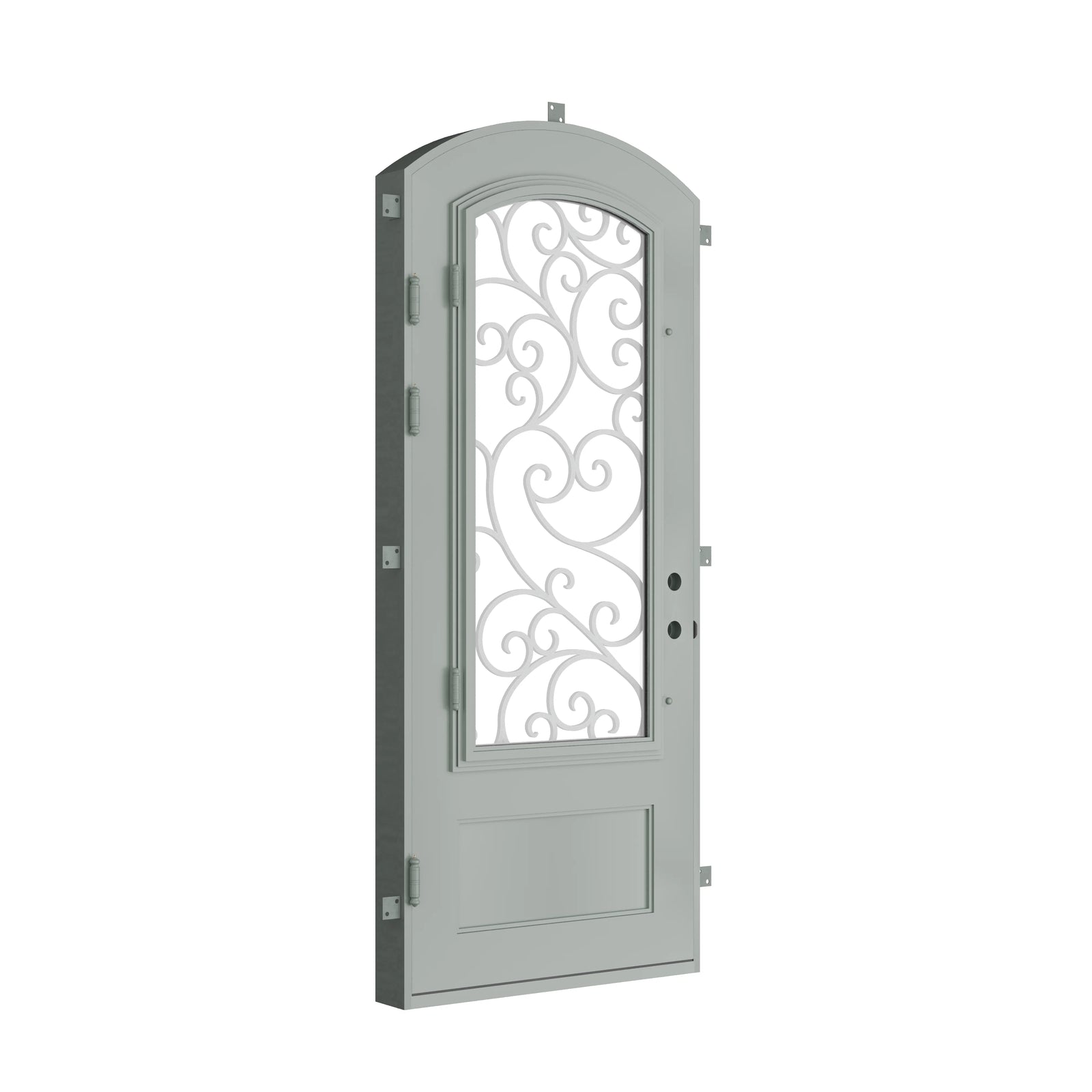 Pinkys Story steel door, single, arch, closed