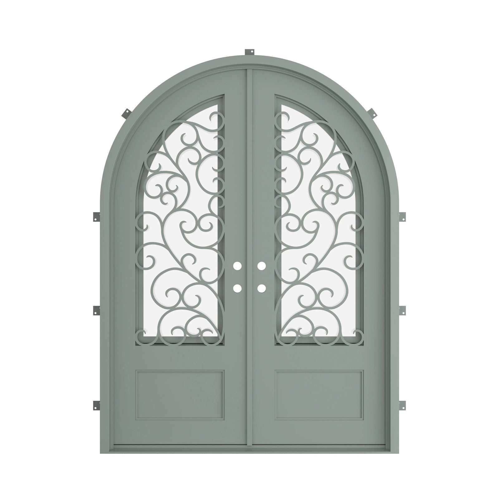 Pinkys Story steel door, double, full arch, closed