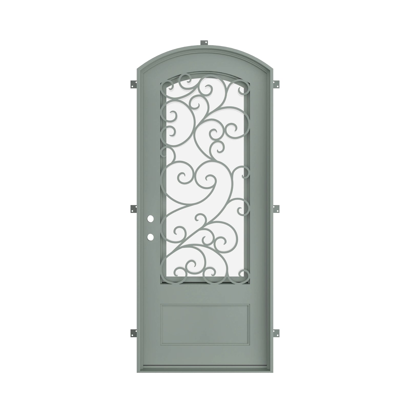 Pinkys Story steel door, single, arch, closed