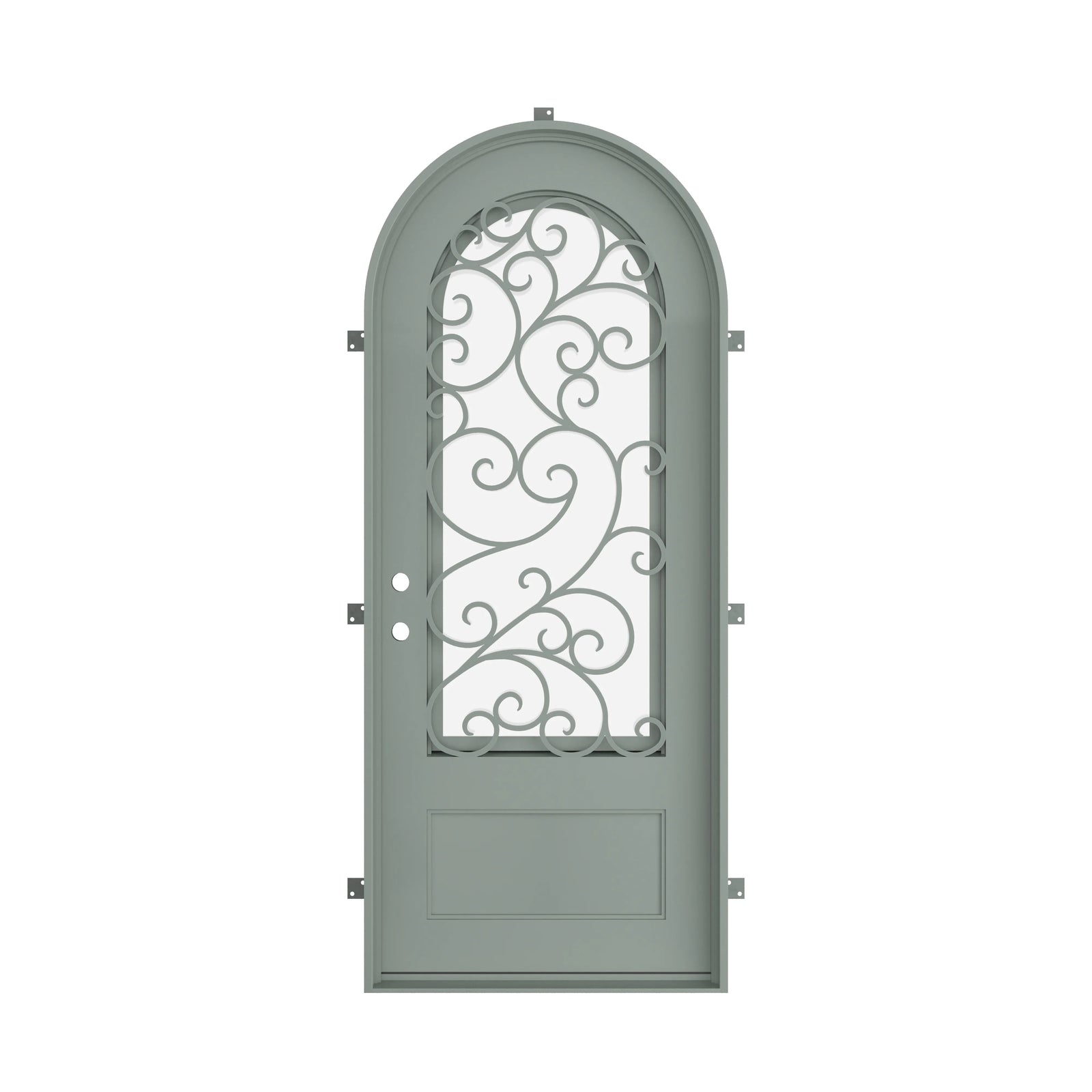 Pinkys Story steel door, single, full arch, closed