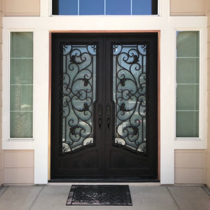 Classic wrought iron entry doors with glass panes