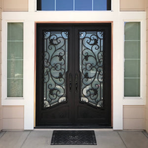 Classic wrought iron entry doors with glass panes