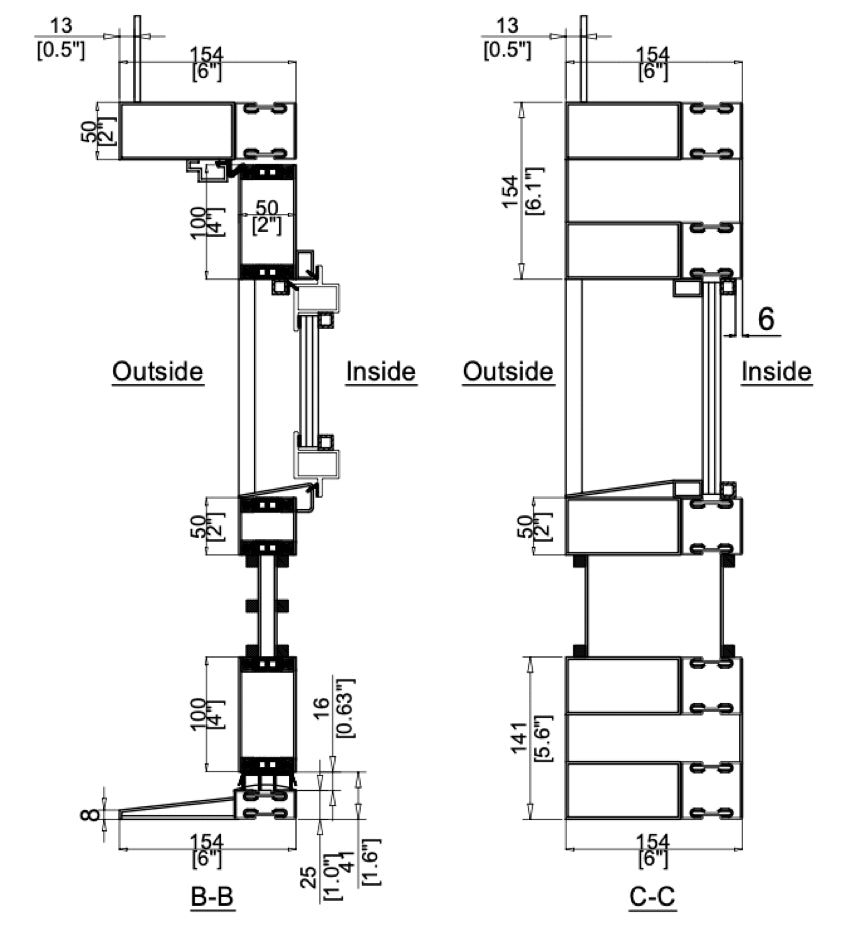 Iron Double Door with Thermal Break and One Side Window (Inswing) Cut Sheet Side View