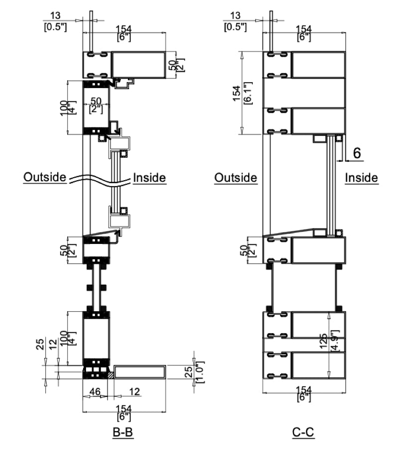Iron Double Door with Thermal Break and One Side Window (Outswing) Cut Sheet Side View