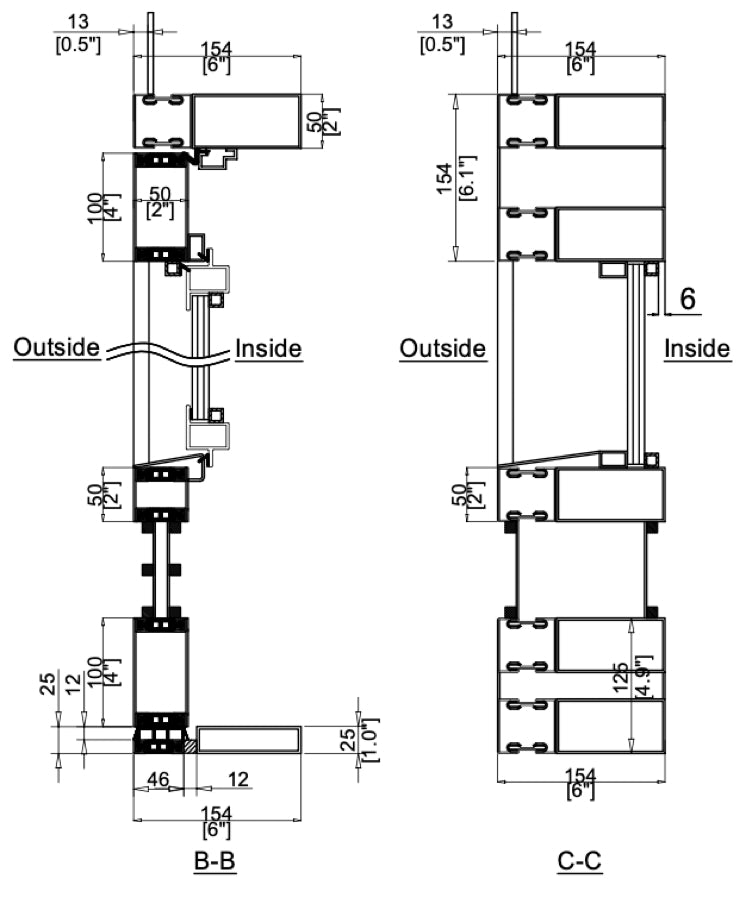Iron Double Door with Thermal Break and Side Windows (Outswing) Cut Sheet Side View