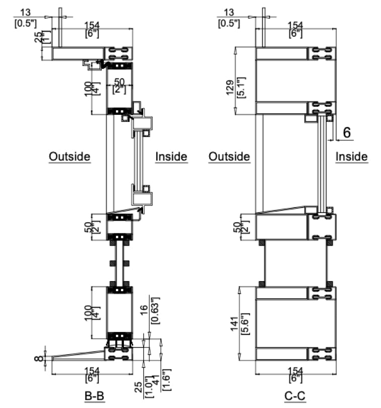 Iron Single Door with Thermal Break and One Side Window (Inswing) Cut Sheet Side View