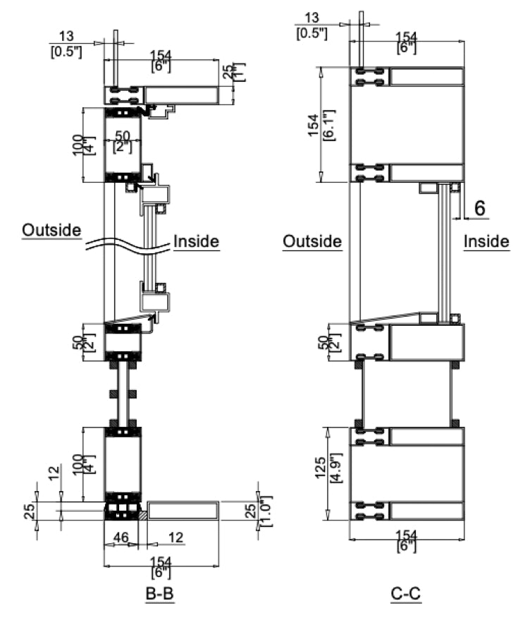 Iron Single Door with Thermal Break and One Side Windows (Outswing) Cut Sheet Side View