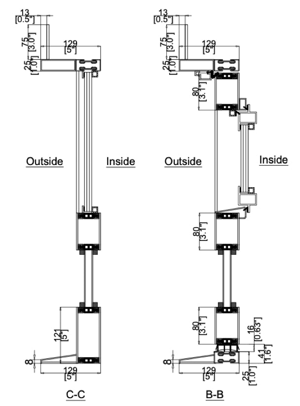 Iron Single Door with Thermal Break and Side Windows (Inswing) Cut Sheet Side View