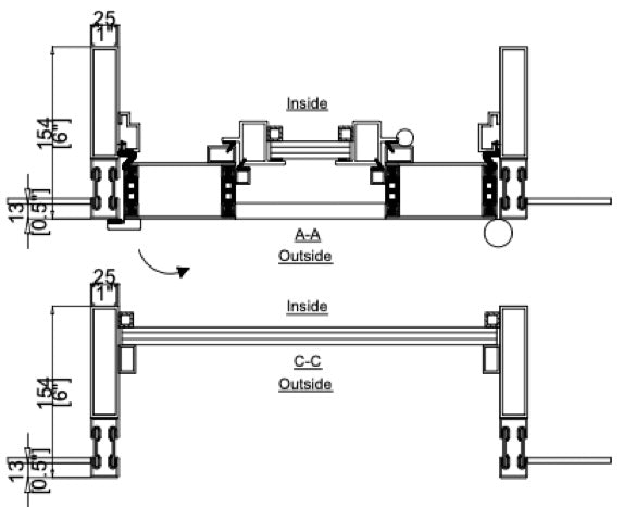 Iron Single Door with Thermal Break and Top Window (Outswing) Cut Sheet Top View