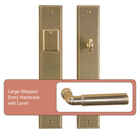 Large Stepped Entry Hardware with Lever | Made to Order by Pinky’s Iron Doors — door hardware, view 2