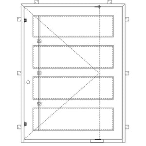 Diagram of PINKYS Air 19 double entry iron door with 3 horizontal bars running throughout the design