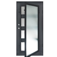 Load image into Gallery viewer, Showing back glass open on PINKYS Air 19 single flat iron door with 3 horizontal bars running throughout the design