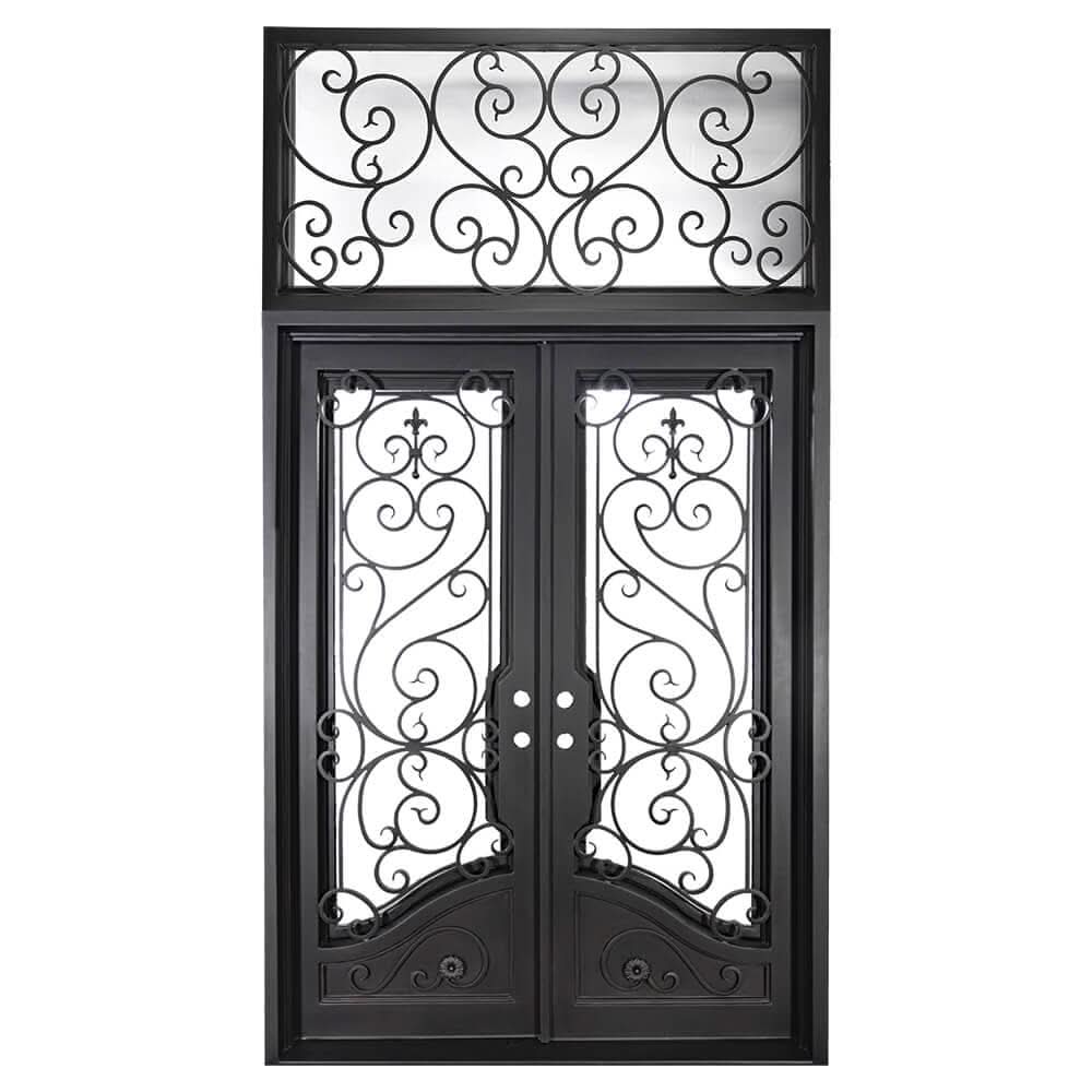 Beverly hinged french swing door with flat top window and thermal barrie.
