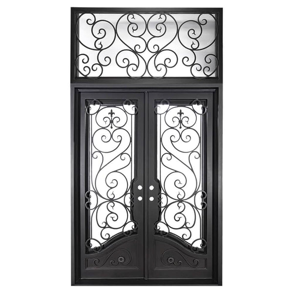 Beverly metal french swing door with flat top window in matte black.
