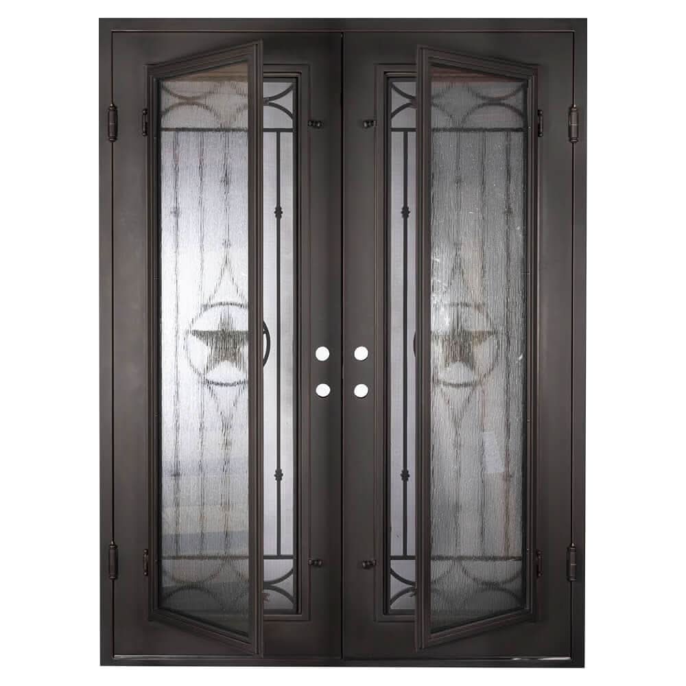 Lone Star black finished flat top french entry door for cold temperatures.