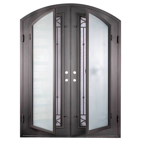 Lone Star arched top metal door with thermal barrier and glass in black.