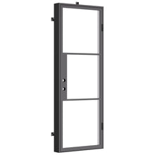 Load image into Gallery viewer, sleek and minimal black iron door with glass partitions
