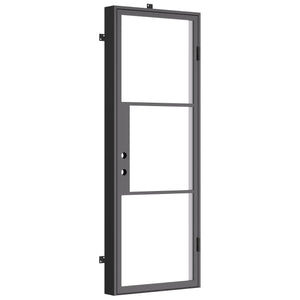 sleek and minimal black iron door with glass partitions