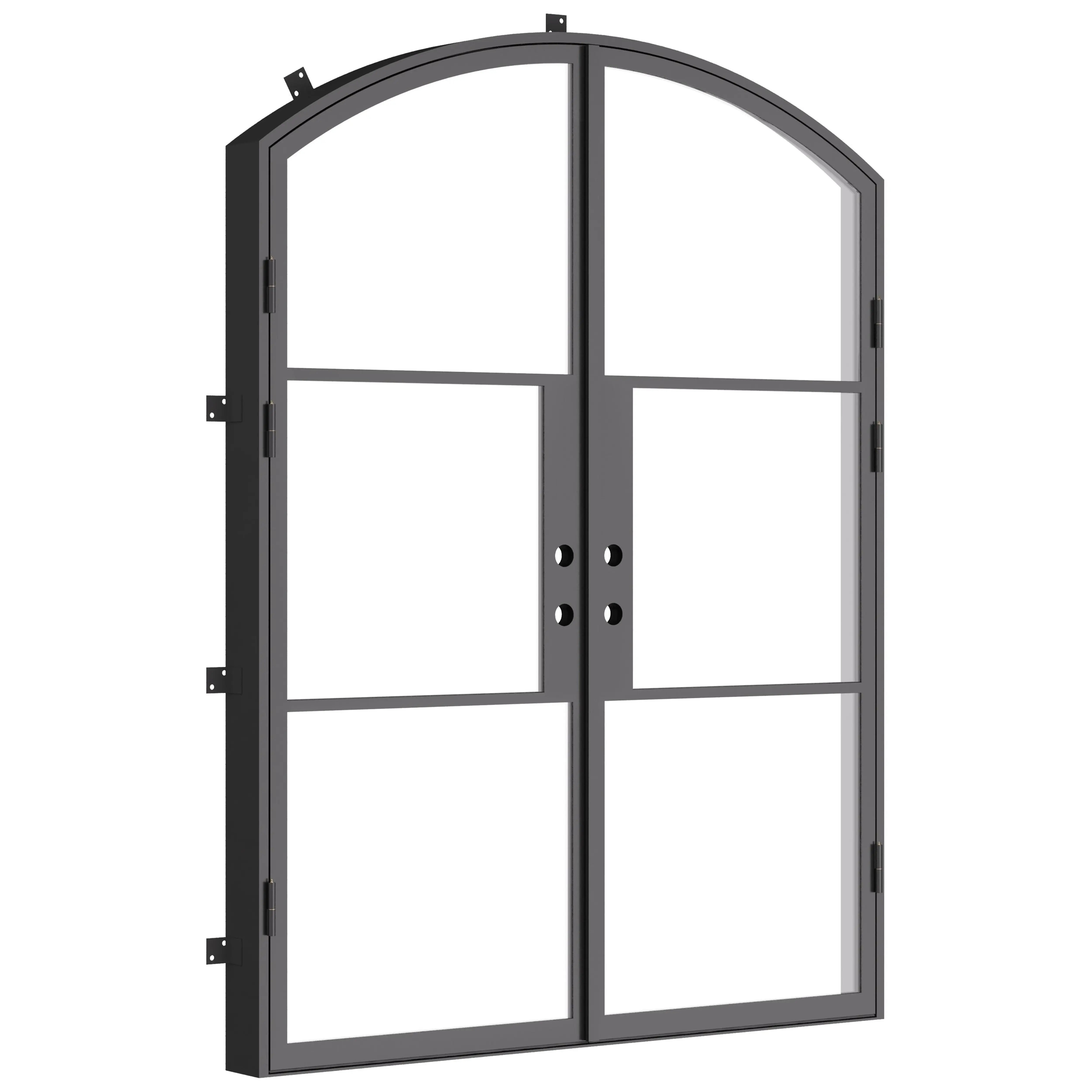 Arch top metal black door with windows