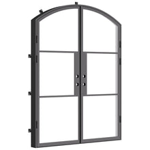 Load image into Gallery viewer, Arch top metal black door with windows