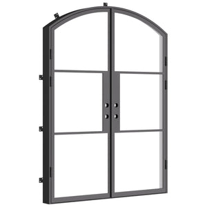 Arch top metal black door with windows