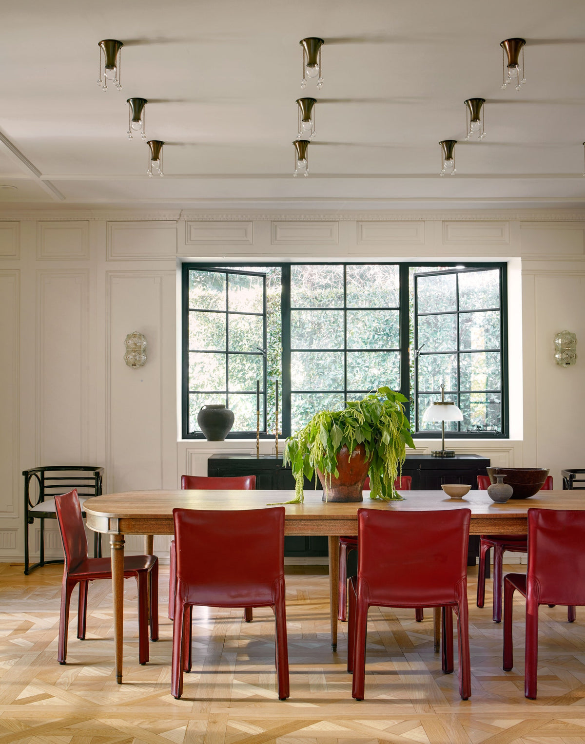 luxury home dining room featuring double steel casement window