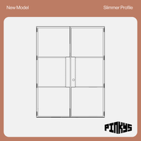 Air 4 double flat steel door set with balanced glass panel layout