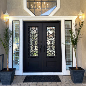 Double iron front doors with classic wrought iron styling