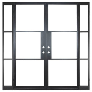 PINKYs Air 4 w/ Sidelights Double Flat Top steel door that can be used for entry doors, patio and french doors, back or side steel doors, and even as steel room dividers.