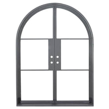 Load image into Gallery viewer, Arched Black double opening steel door with 6 tempered glass panes held by dividers for Patio or entry door - PINKYS