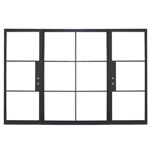 Load image into Gallery viewer, Dual single opening steel doors and fixed middle panle with 12 tempered glass panes held by dividers for Patio or entry door - PINKYS